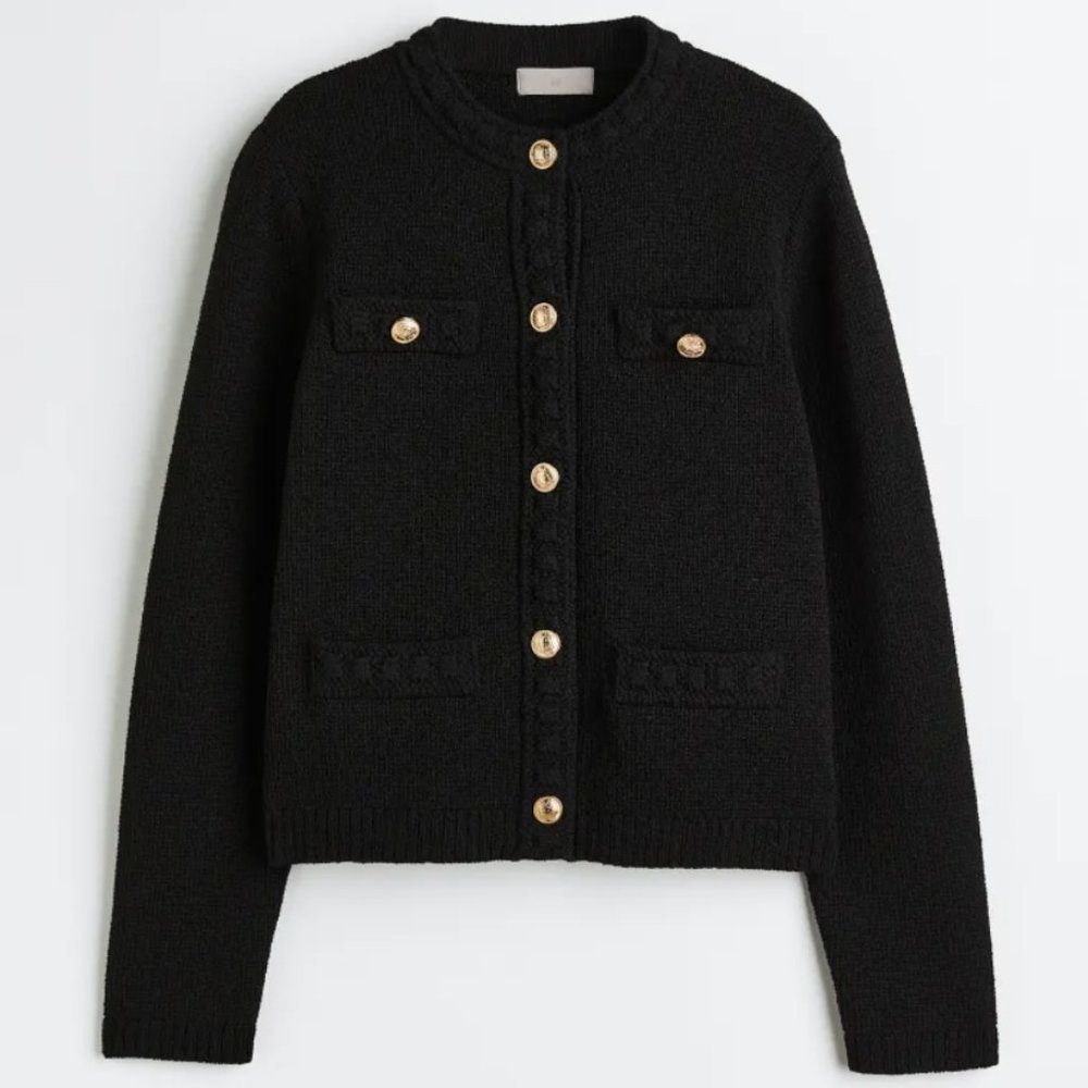 NEW Gold Button Knit Sweater Cardigan Jacket - Black